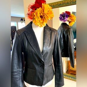 Cache Calf Leather Studded Blazer Jacket - Large